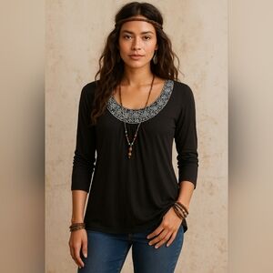 #971 Indira Black Blouse With Silver Metallic Embroidery sz.L